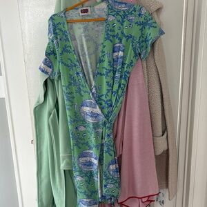 Leggiadro Green and Blue Printed Wrap Dress